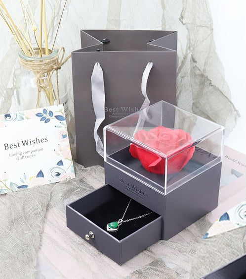 Coffret cadeau fleur éternelle Coffret boucles d'oreilles Collier Pendentif Coffret bague couple