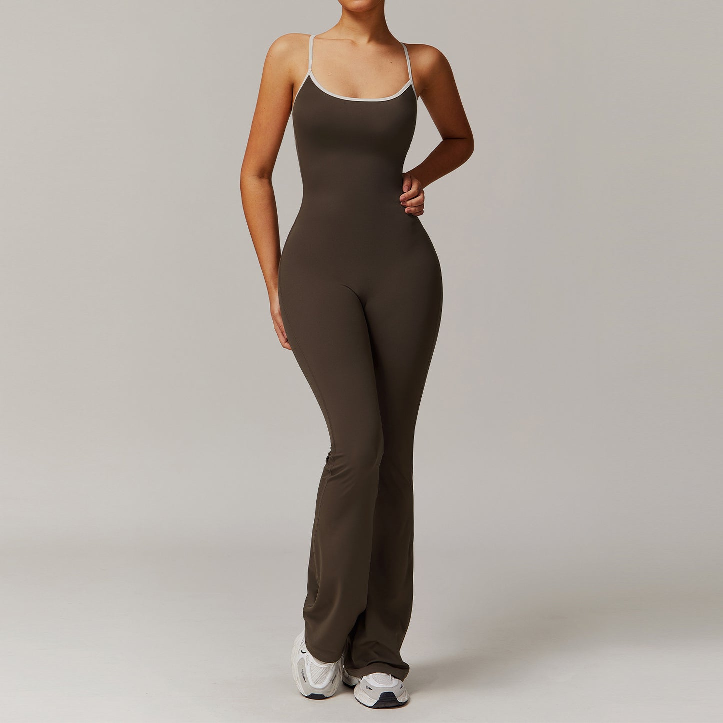 Combinaison pantalon longue à dos nu en beauté solide pour femmes, vêtement de sport de yoga, fitness, course et danse, bodysuit slim.