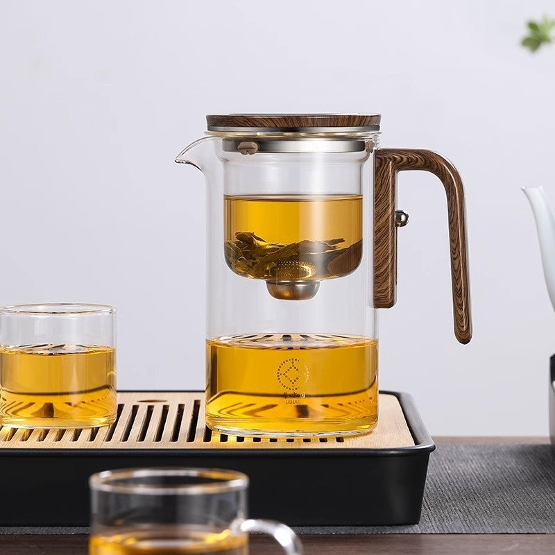 Magnetic Teapot One-click Separation Filtration Glass Teapot Wooden Handle Tea Water Separation Inner Container Teapot