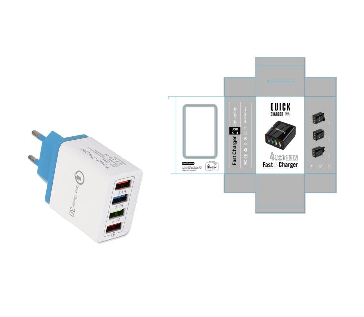 Chargeur USB Quick Charge 3.0 Adaptateur pour 4 téléphones pour tablette Chargeur mural portable Chargeur rapide