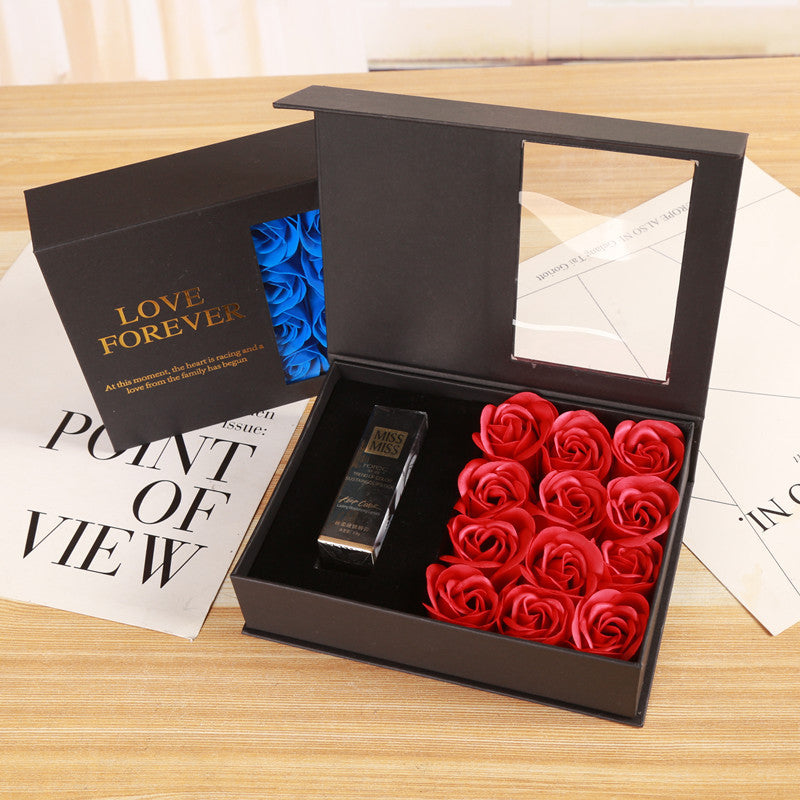 Coffret cadeau de rouge à lèvres à la rose éternelle avec savon à couvercle rabattable