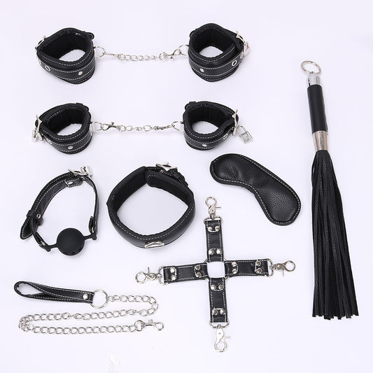 Ensemble de 7 pièces sexy pour bâillon à boule, ensemble d'entraînement, de bondage et de discipline, menottes en cuir pelucheux, vente en gros de produits