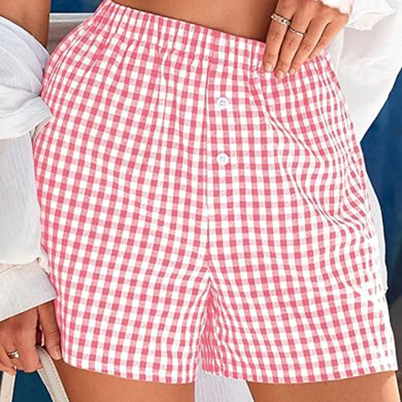 Short décontracté à carreaux taille haute pour femme