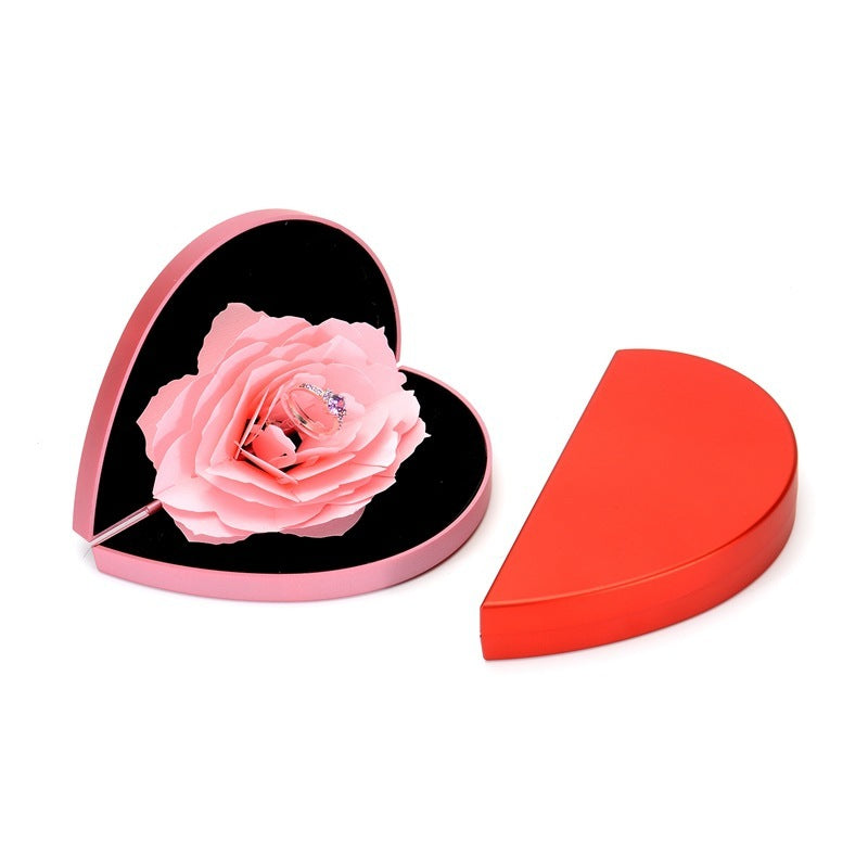 Boîte à bagues rotative en forme de cœur avec fleur de rose 3D Love Box Cadeau de Saint-Valentin