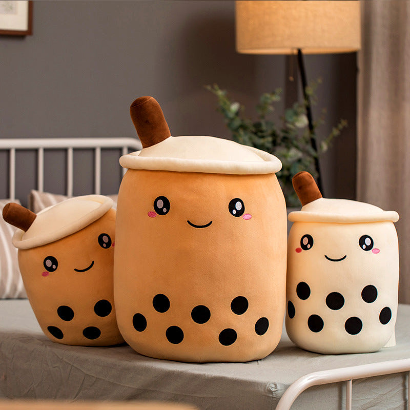 Jouet en peluche de tasse de thé au lait à la fraise, boisson en peluche douce, coussin de thé à bulles, cadeau pour enfants.