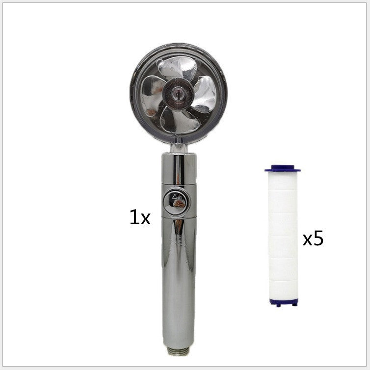 Pommeau de douche à hélice avec bouton d'arrêt et filtre en coton Buse de douche à main haute pression turbocompressée