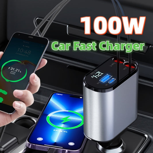 Chargeur de voiture en métal 100W Super Charge rapide Adaptateur USB et TYPE-C pour allume-cigare