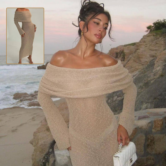 Nouvelle robe à manches longues en tricot à une épaule sexy pour les vacances à la plage