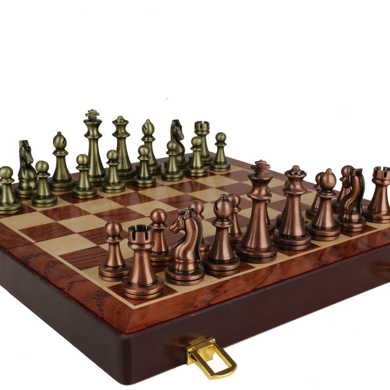 Coffret cadeau premium d'échecs en métal bronze pliable pour enfants