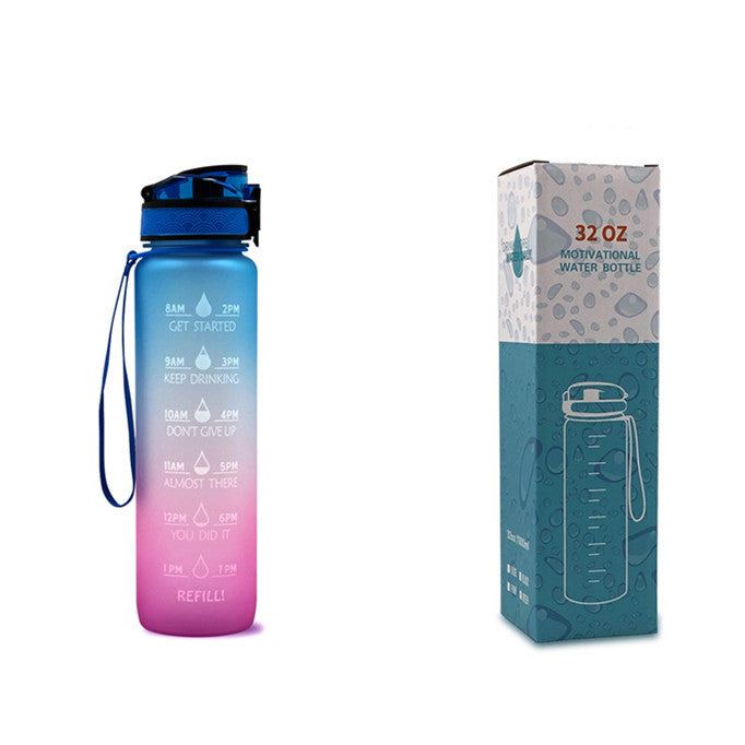 Bouteille d'eau Tritan 1L avec marqueur horaire, couvercle Bounce, bouteille d'eau motivante, tasse étanche pour le cyclisme et le fitness.