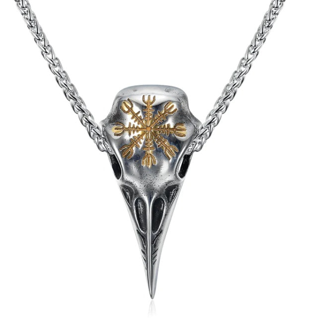 Collier avec pendentif en forme de bec d'aigle et de crâne pour homme, symbole viking vintage à la mode