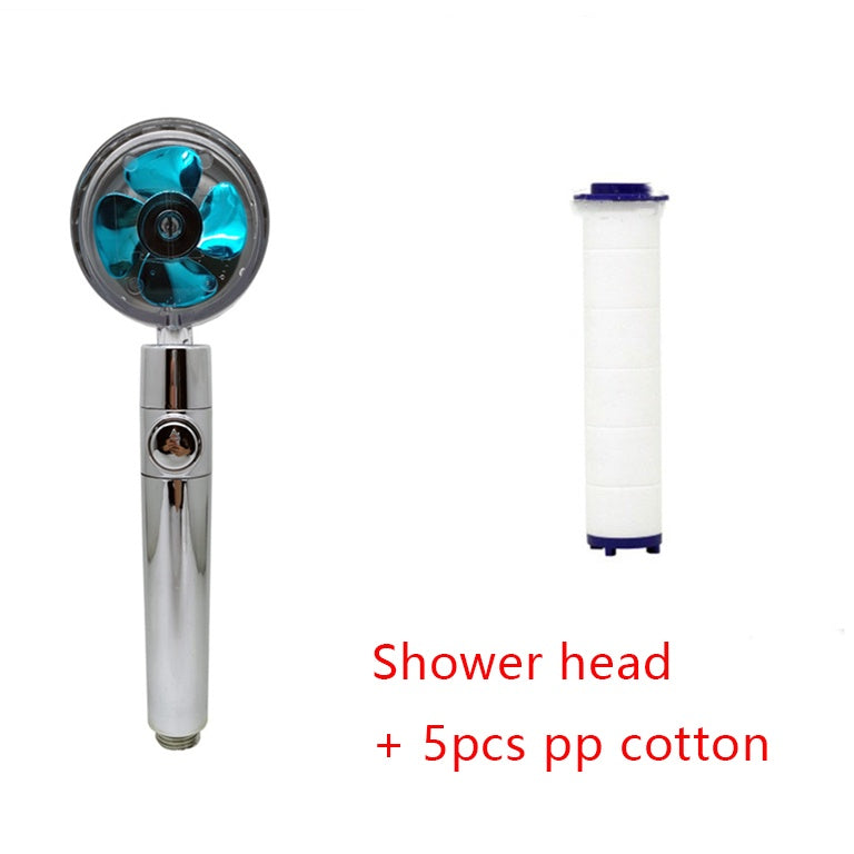 Pommeau de douche à économie d'eau, rotation à 360 degrés avec petit ventilateur, buse de pulvérisation haute pression ABS, accessoires de salle de bain.