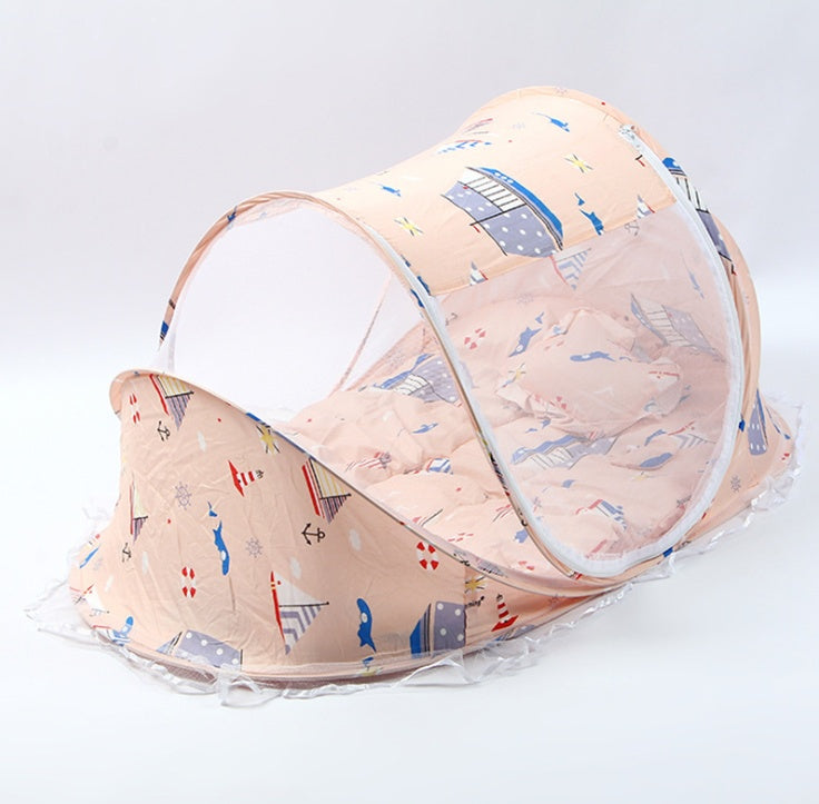 Lit de bébé pliable avec filet et oreiller, ensemble de 2 pièces.