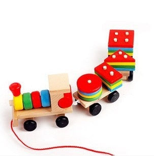 Jouet éducatif en bois, train, tracteur en trois sections, jouets de puzzle pour l'intelligence des enfants.