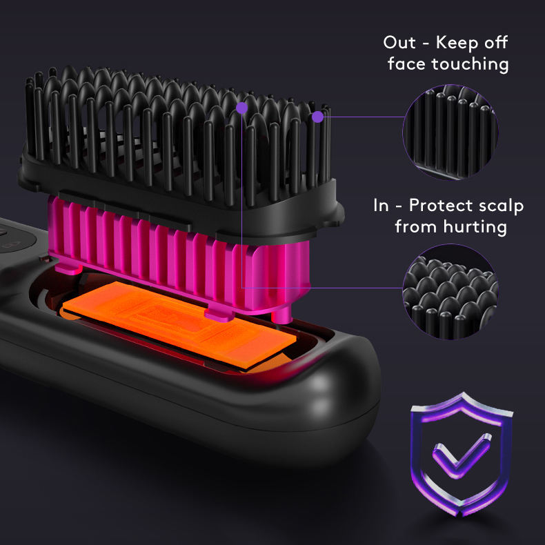 Brosse lissante sans fil 2 en 1, peigne à cheveux lisses, fer à lisser portable à chauffage rapide, boucleur chaud avec chargement USB.