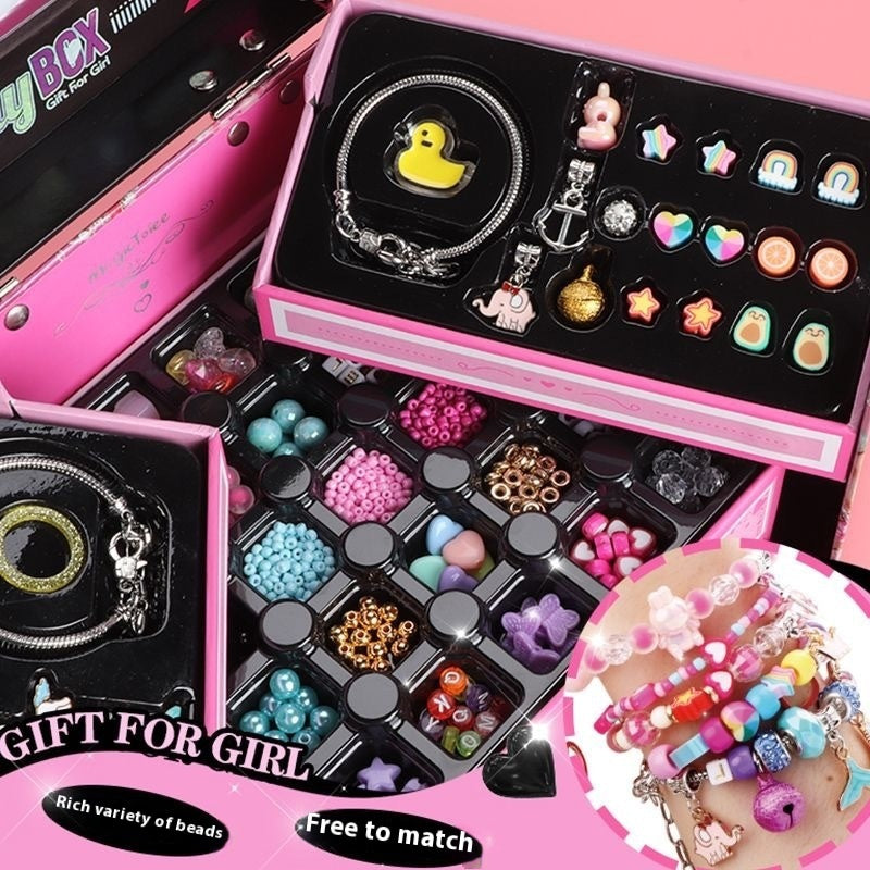 Boîte à bijoux trésor pour enfants, bracelet pour fille, perles en fil, ornement fait main, jouets.