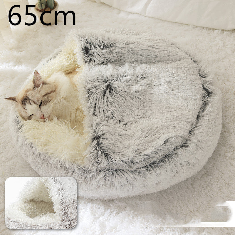 Lit pour chien et chat 2 en 1, lit d'hiver pour animaux, maison ronde en peluche chaude, lit doux en peluche longue pour animaux de compagnie, produits pour animaux.