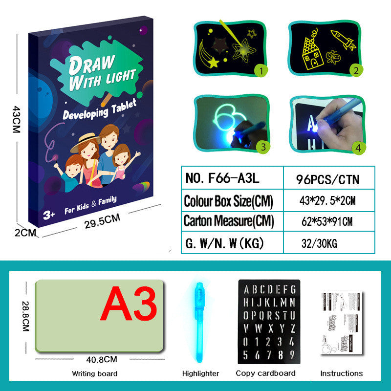 Tablette de dessin éducative 3D Magic 8 avec effets lumineux, tableau de puzzle, bloc-notes.