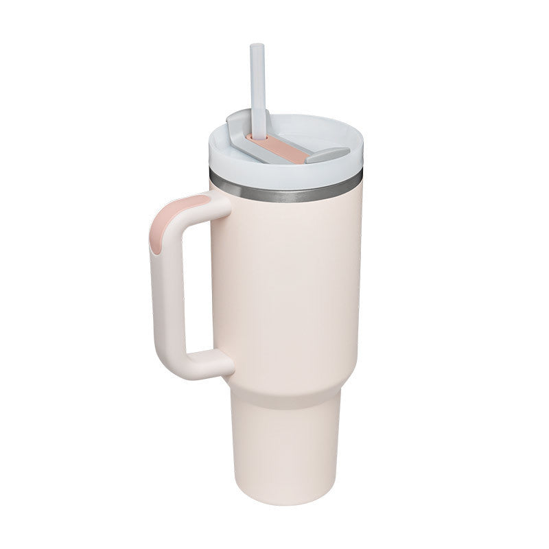 Gobelet de 40 oz avec poignée en paille isolée, tasse à café sous vide anti-déversement en acier inoxydable avec couvercle, tasse conique, cadeaux pour amoureux de la Saint-Valentin, convient pour la voiture, la salle de sport, le bureau, les voyages