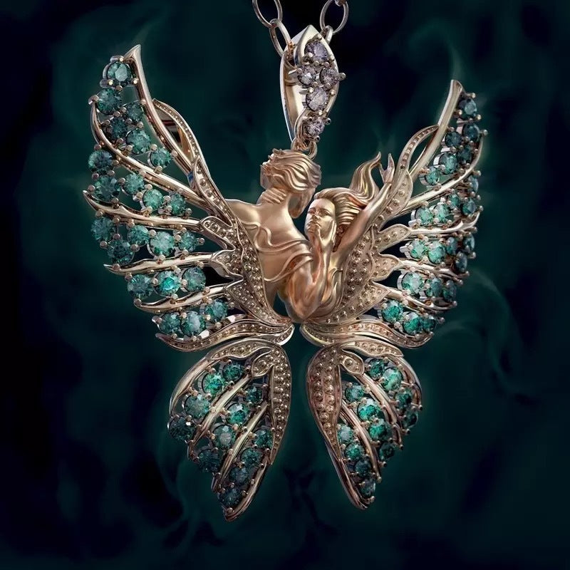 Collier avec pendentif papillon en diamant et ailes d'ange pour amoureux