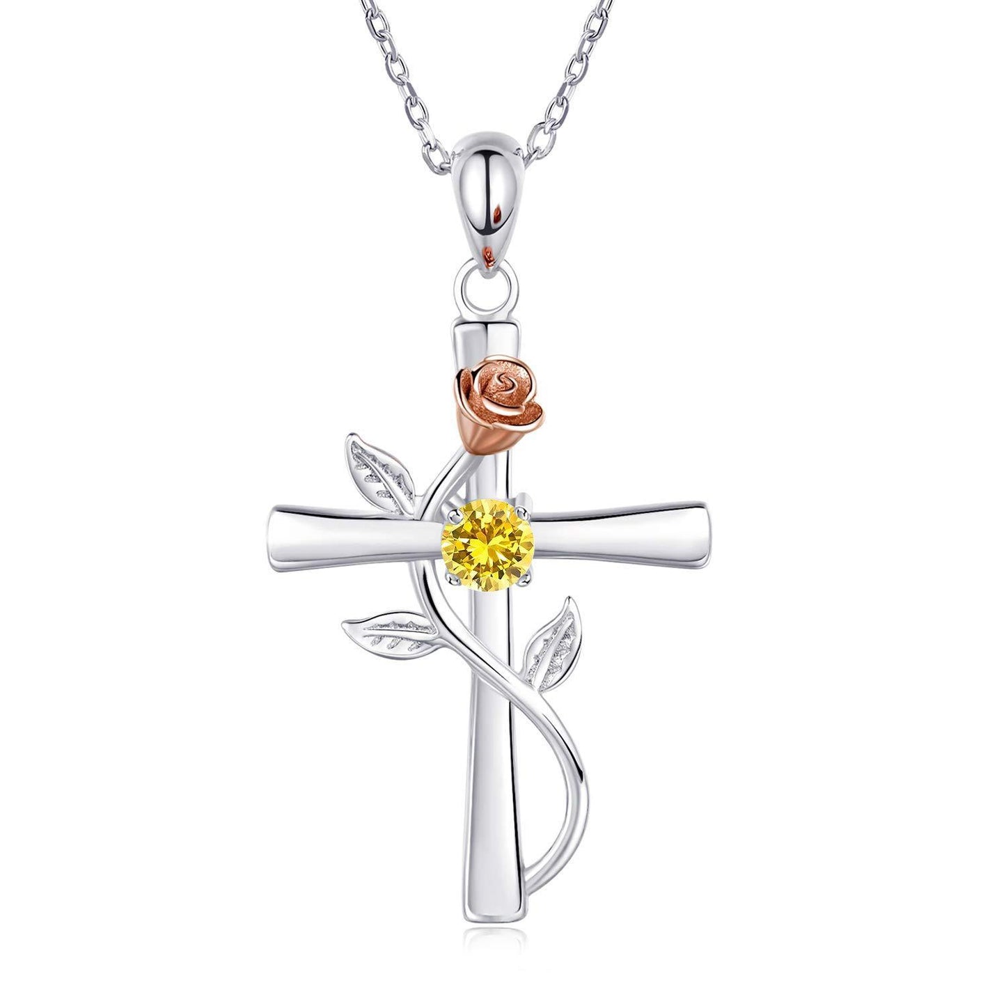 Collier en croix rose avec pendentif en pierres précieuses de mode, pierres de naissance de 12 mois, cadeau pour la Saint-Valentin ou un anniversaire.