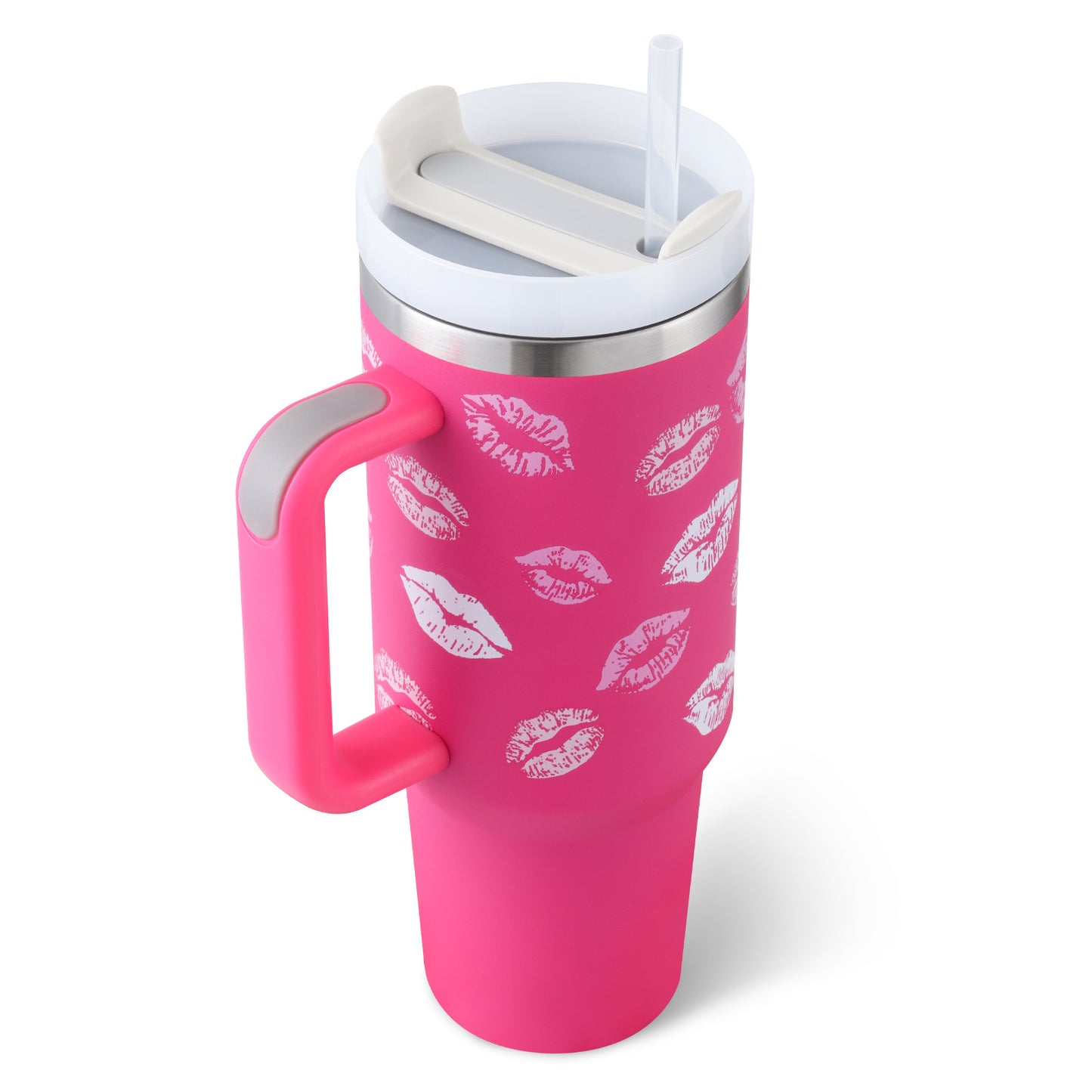 Gobelet de 40 oz avec poignée en paille isolée, tasse à café sous vide anti-déversement en acier inoxydable avec couvercle, tasse conique, cadeaux pour amoureux de la Saint-Valentin, convient pour la voiture, la salle de sport, le bureau, les voyages