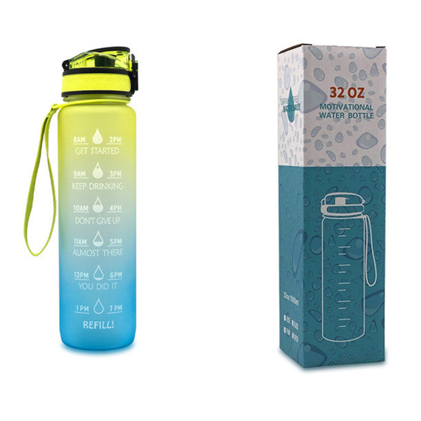 Bouteille d'eau Tritan 1L avec marqueur horaire, couvercle Bounce, bouteille d'eau motivante, tasse étanche pour le cyclisme et le fitness.