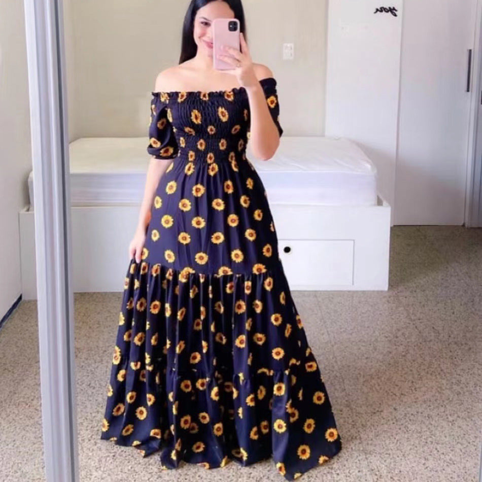 Robe longue à fleurs décolletée pour femmes