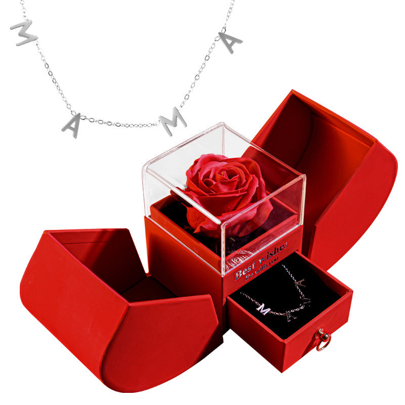 Coffret cadeau pomme rose éternelle collier femme bijoux mariage Saint Valentin