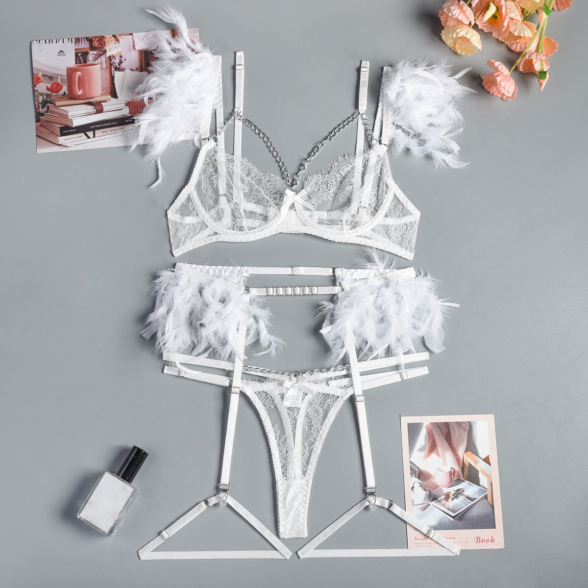 Lingerie sexy en dentelle avec chaînes de Noël pour femmes