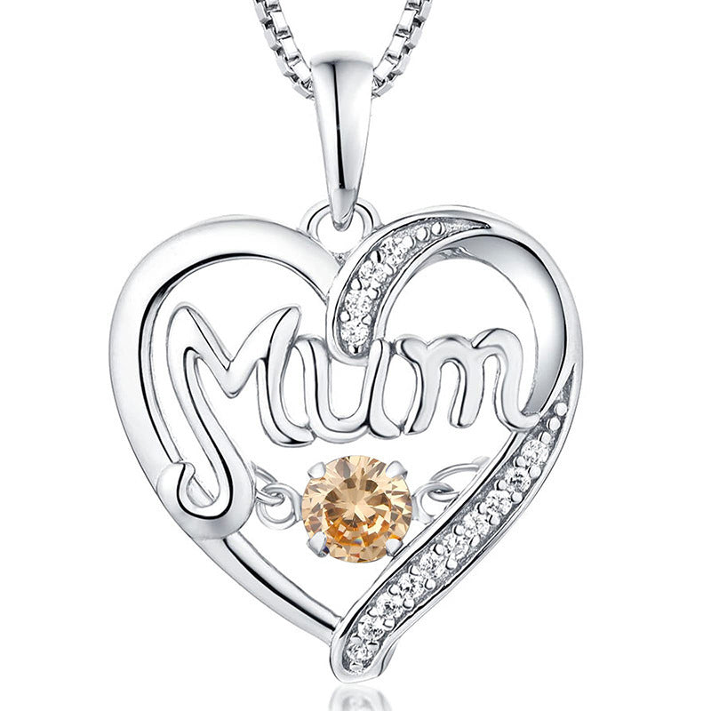 Collier MoM en argent S925 avec cœur pulsatile, cadeau de fête des mères, pendentif intelligent avec pierres de naissance