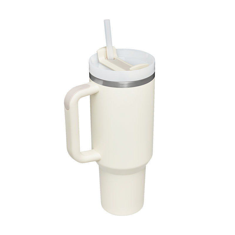 Gobelet de 40 oz avec poignée en paille isolée, tasse à café sous vide anti-déversement en acier inoxydable avec couvercle, tasse conique, cadeaux pour amoureux de la Saint-Valentin, convient pour la voiture, la salle de sport, le bureau, les voyages