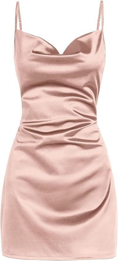 Robe d'été sexy et élégante en satin à bretelles et dos nu avec lacets