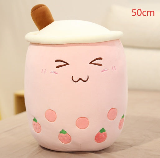 Jouet en peluche de tasse de thé au lait à la fraise, boisson en peluche douce, coussin de thé à bulles, cadeau pour enfants.