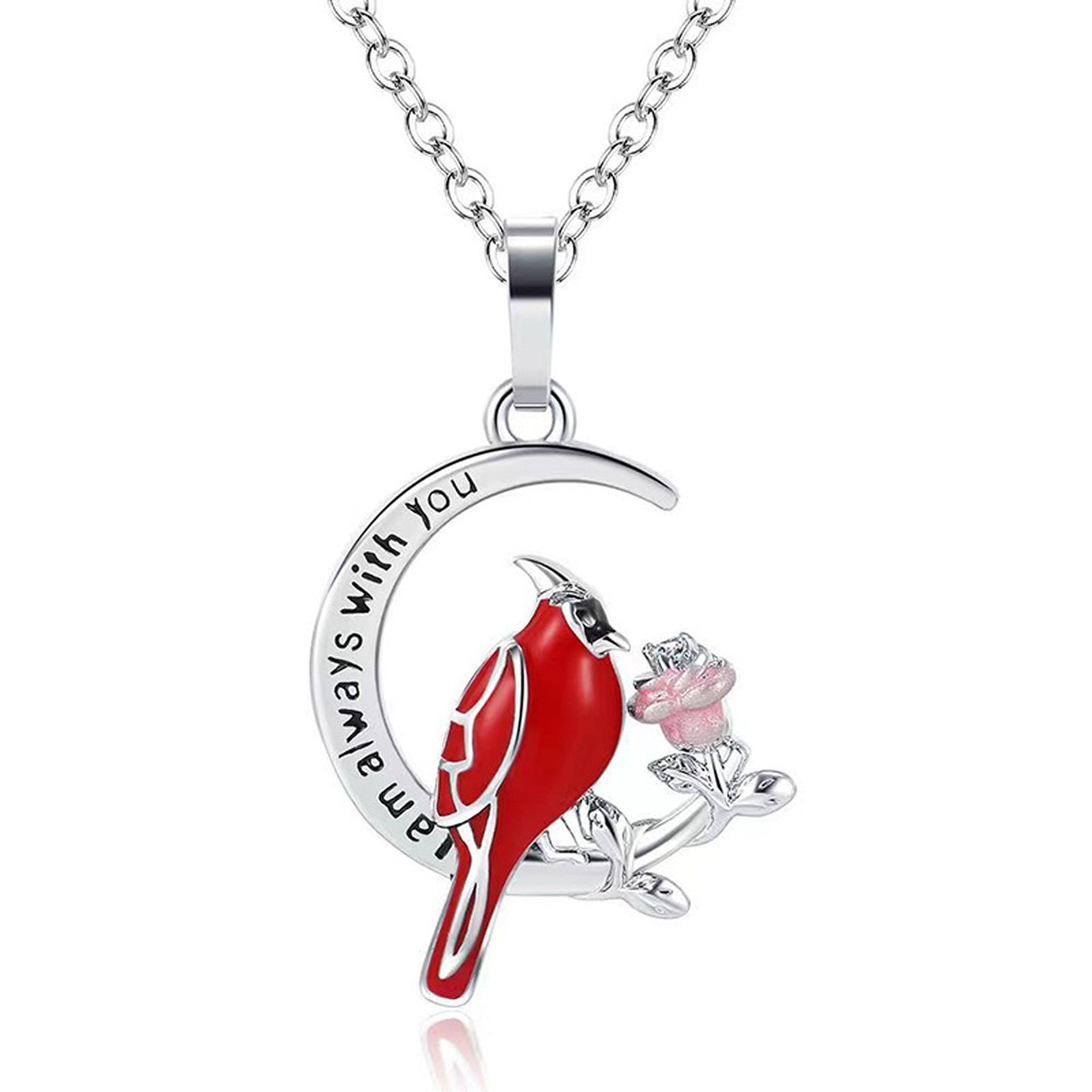 Collier pendentif en forme de cœur créatif avec cardinal, accessoire commémoratif exquis pour les fêtes, bijoux cadeaux d'anniversaire, cadeaux pour la fête de la Saint-Valentin.