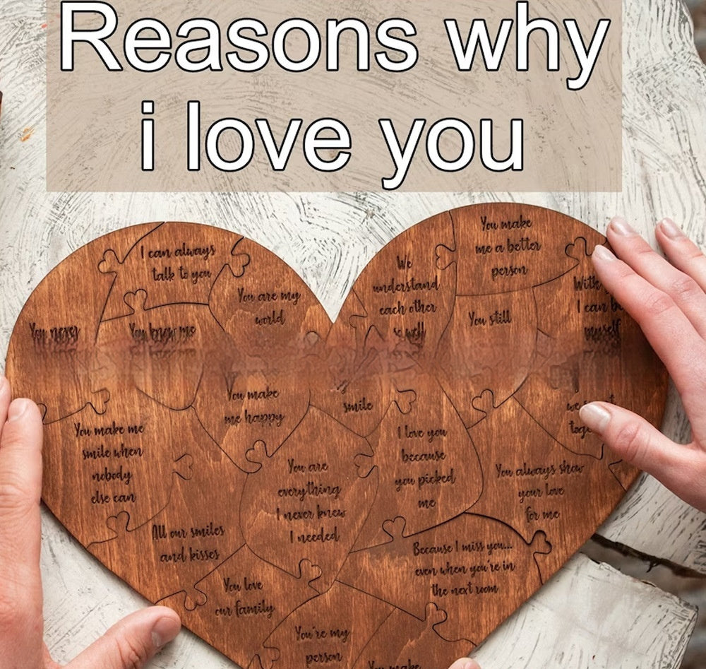 Raisons pour lesquelles je vous aime Puzzle en bois en forme de cœur Puzzle romantique en forme de jigsaw Anniversaire de mariage pour femme mari Cadeaux d'anniversaire Cadeau de la Saint-Valentin