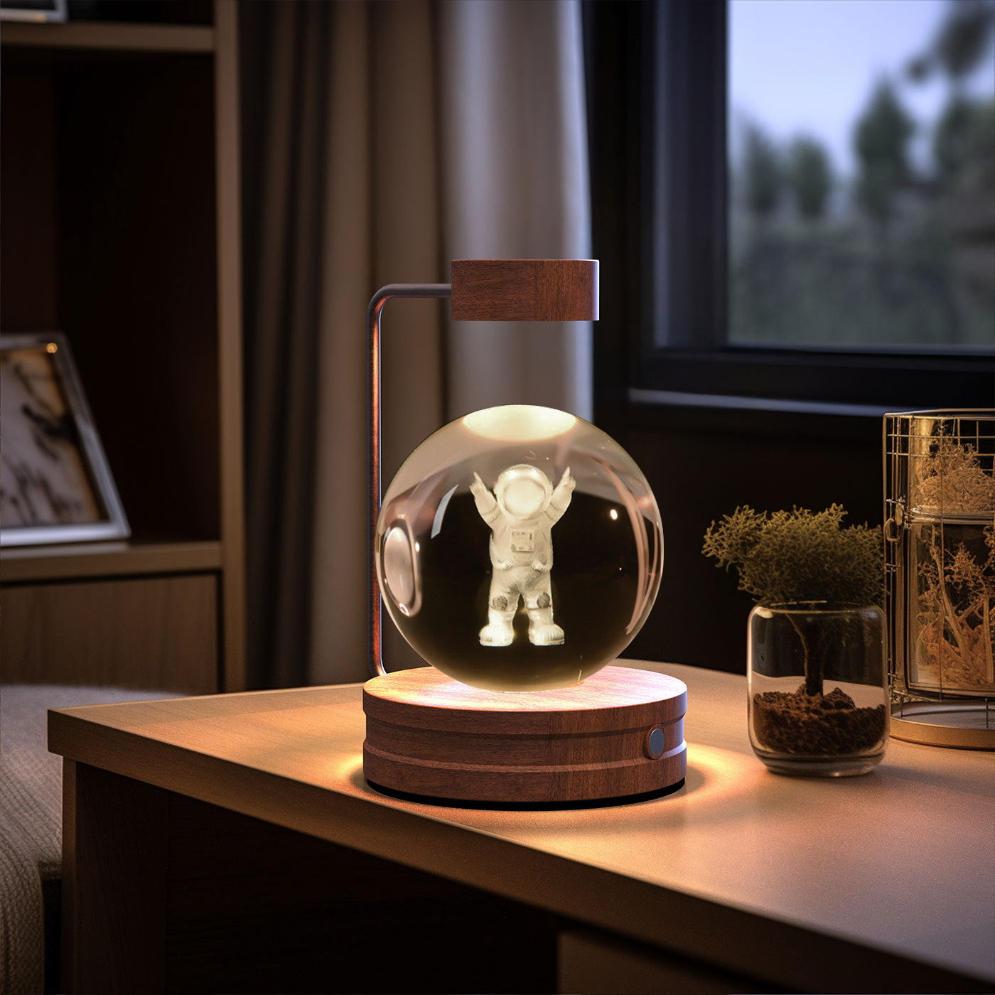 Lampe de chevet à lumière nocturne intérieure en forme de dinosaure cosmique à boule de cristal, alimentation USB, lumière chaude, cadeau d'anniversaire.