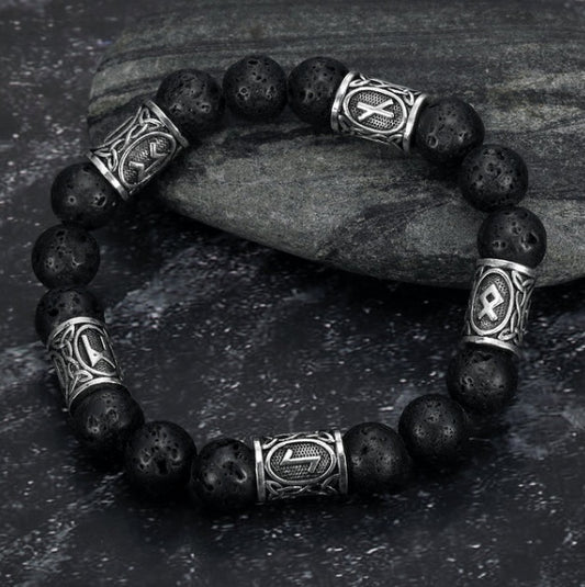 Bracelet en argent et pierre de lave noire fabriqué par Asgard