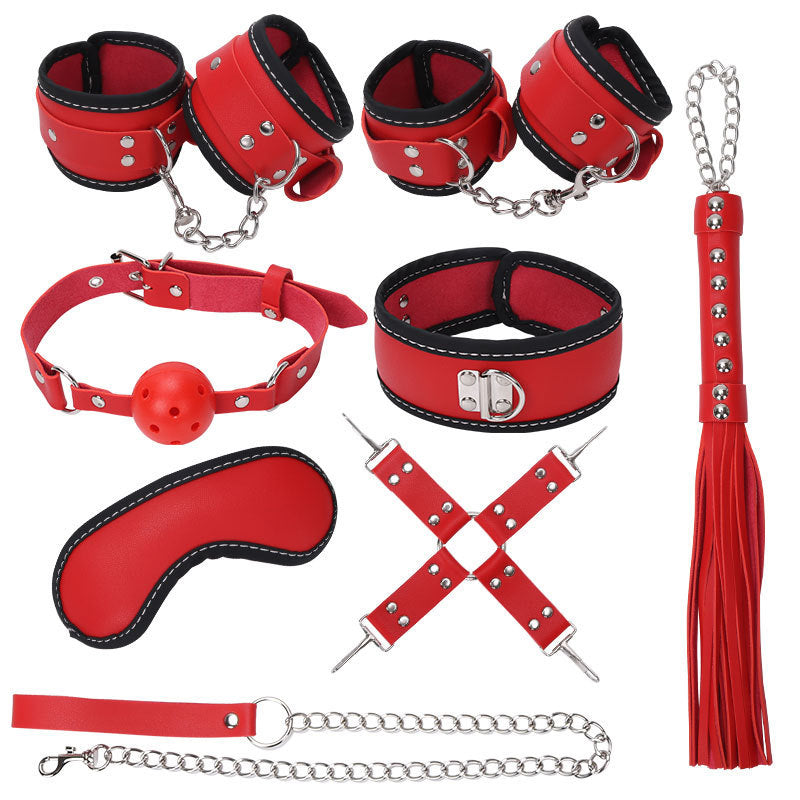 Ensemble de 7 pièces sexy pour bâillon à boule, ensemble d'entraînement, de bondage et de discipline, menottes en cuir pelucheux, vente en gros de produits