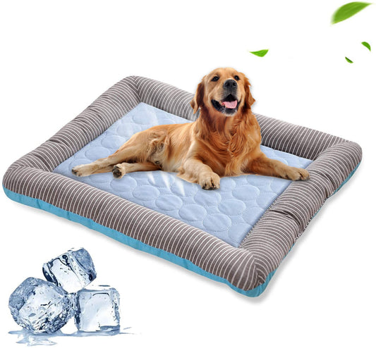 Tapis de refroidissement pour animaux de compagnie pour chiens, chats, chiots et chatons, matelas frais, couverture pour animaux de compagnie en matériau en soie glacée, doux pour le sommeil d'été, bleu, respirant.