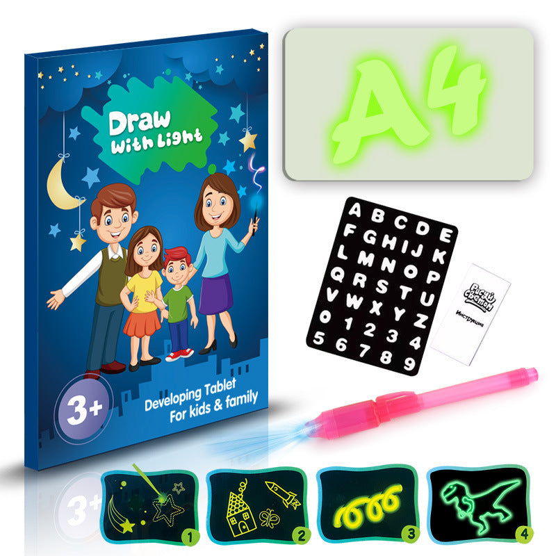 Tablette de dessin éducative 3D Magic 8 avec effets lumineux, tableau de puzzle, bloc-notes.