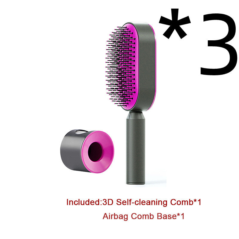 Brosse à cheveux auto-nettoyante pour femmes, brosse de massage du cuir chevelu avec airbag anti-perte de cheveux et nettoyage à une touche, brosse anti-statique.