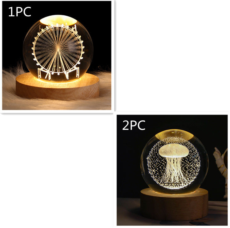 Ciel étoilé lumineux et planètes, lune, boule de cristal, petite lampe de nuit, projection d'ambiance, lumière, cadeau créatif, nouveau cadeau étrange.