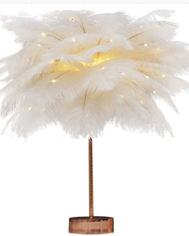 Lampe à plumes, lampe de bureau nordique, lampe de chevet de style européen, lampe de table à plumes, lumière nocturne, décoration moderne de lampe de table.