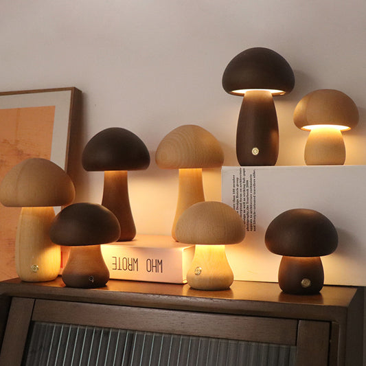 Lampe de nuit LED en bois en forme de champignon mignon avec interrupteur tactile, lampe de table de chevet pour chambre à coucher, chambre d'enfants, lampes de nuit pour le sommeil, décoration intérieure.