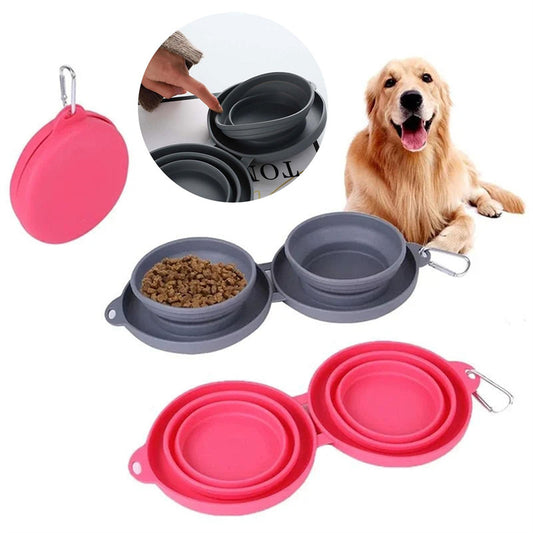 Bol de nourriture pliable en caoutchouc à double compartiment pour animaux de compagnie, fournitures pour animaux, bols pour chiens et chats.