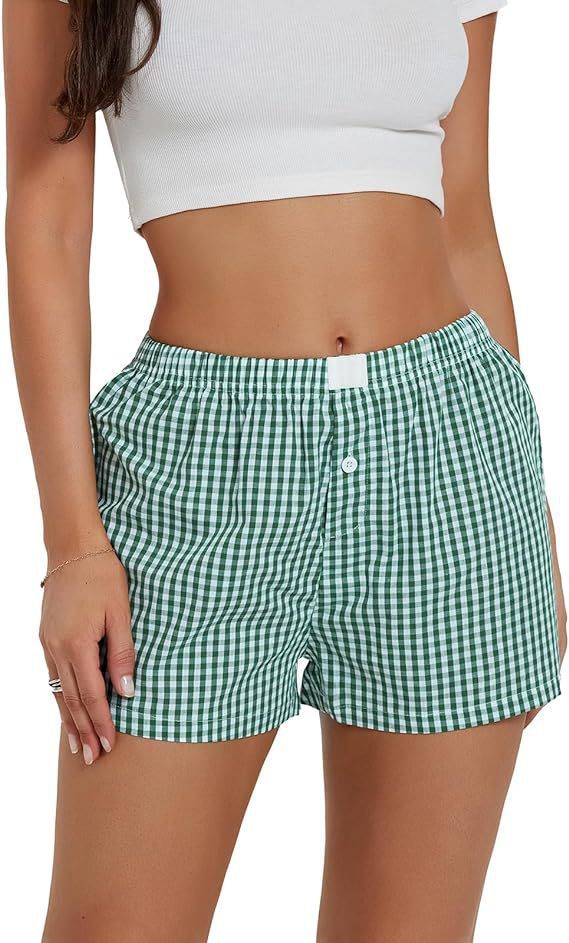 Short de plage à carreaux simple pour femme, pantalon ample et décontracté