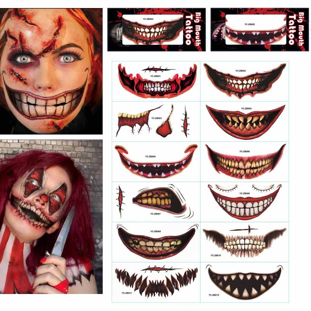 Nouveau produit Halloween autocollant de tatouage de bouche lèvres effrayantes décoration bricolage