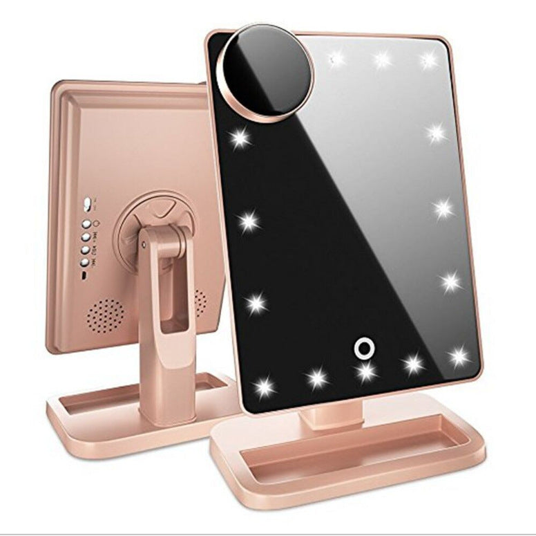 Miroir de maquillage à écran tactile avec 20 lumières LED, haut-parleur Bluetooth et miroirs grossissants 10X.