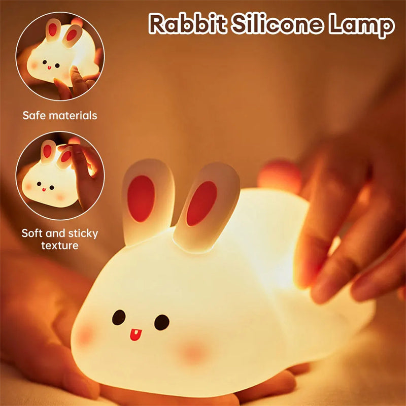 Lampe de nuit LED mignonne avec capteur tactile, veilleuse en silicone en forme de grand visage de lapin, cadeau de Noël, lampe de chevet, décoration intérieure.